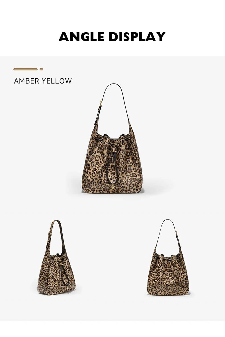 Soft Cowhide Leather Hobo Tote – Leopard Shoulder and Crossbody Bag