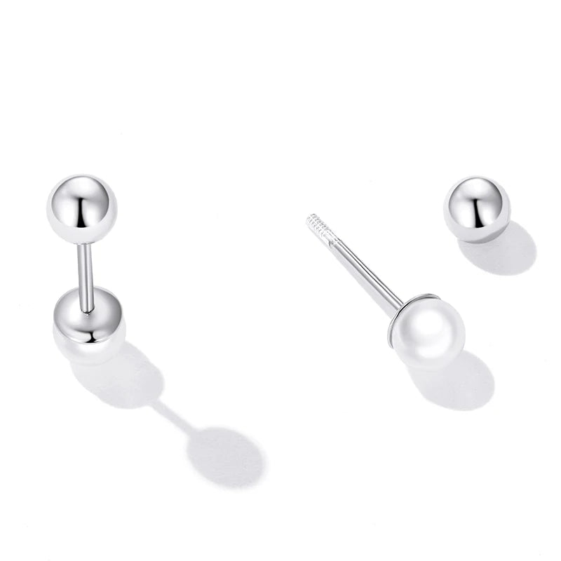 925 Sterling Silver Mini Ball Stud Earrings with Screw Back