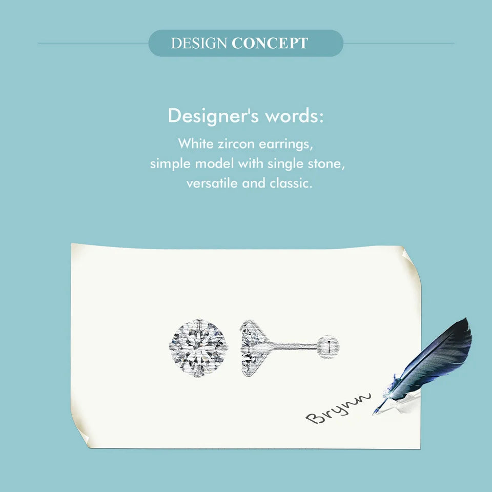 Round Zircon Stud Earrings – 925 Sterling Silver Platinum Plated