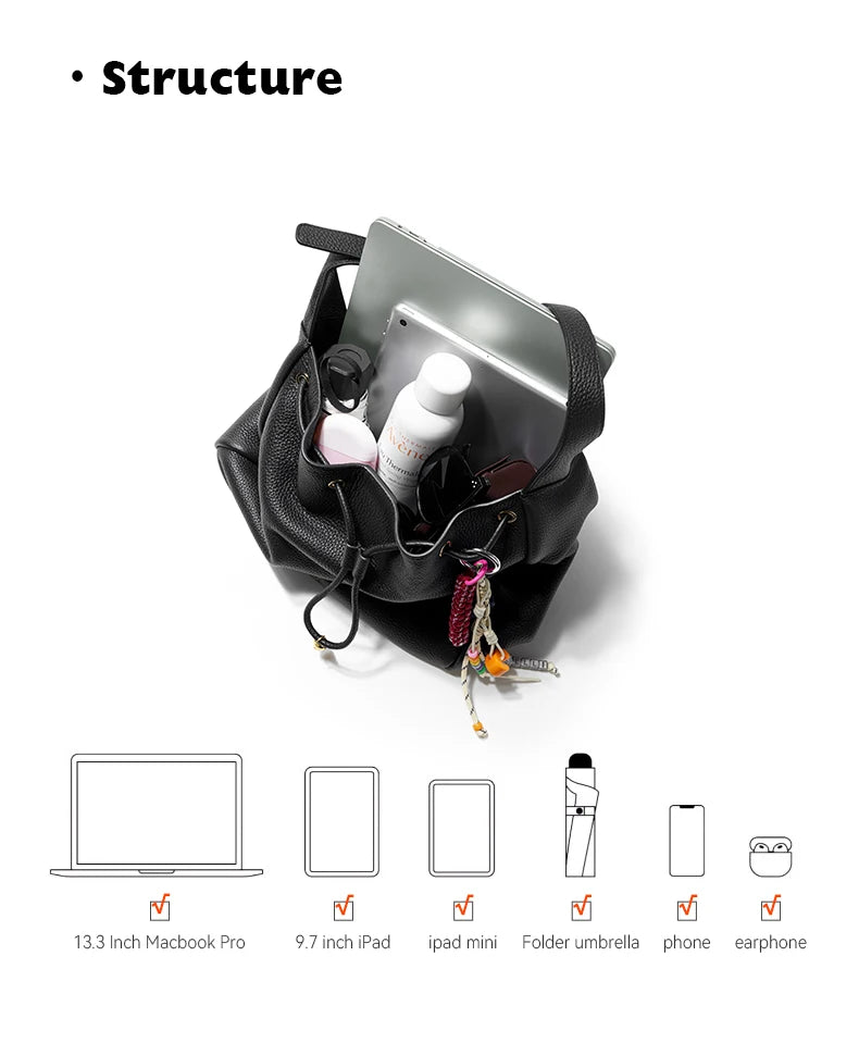 Genuine Cow Leather Hobo Bag – Soft Drawstring Everyday Style