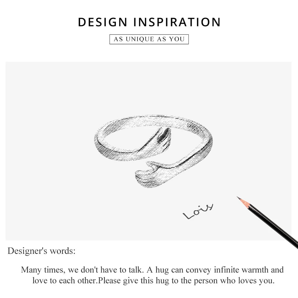 925 Sterling Silver Hug Ring with Open Adjustable Design