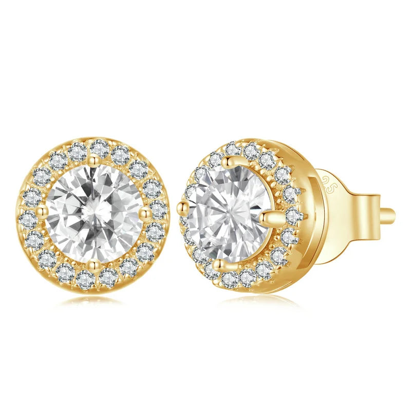 Classic Zircon Stud Earrings – 925 Sterling Silver Round Design