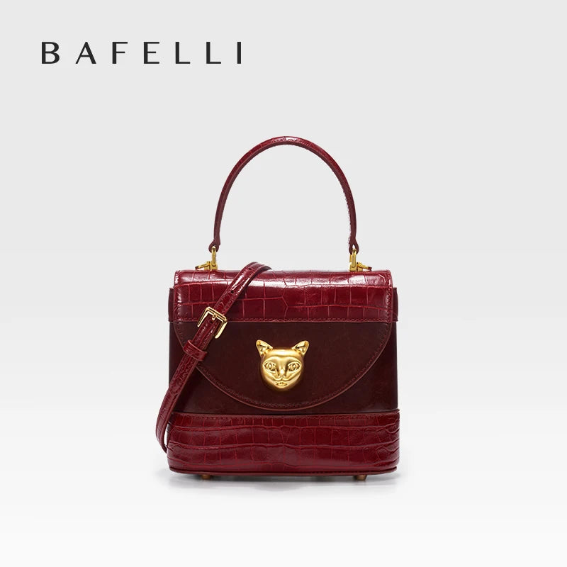 Genuine Leather Flap Shoulder Bag – Animal Texture with Lock