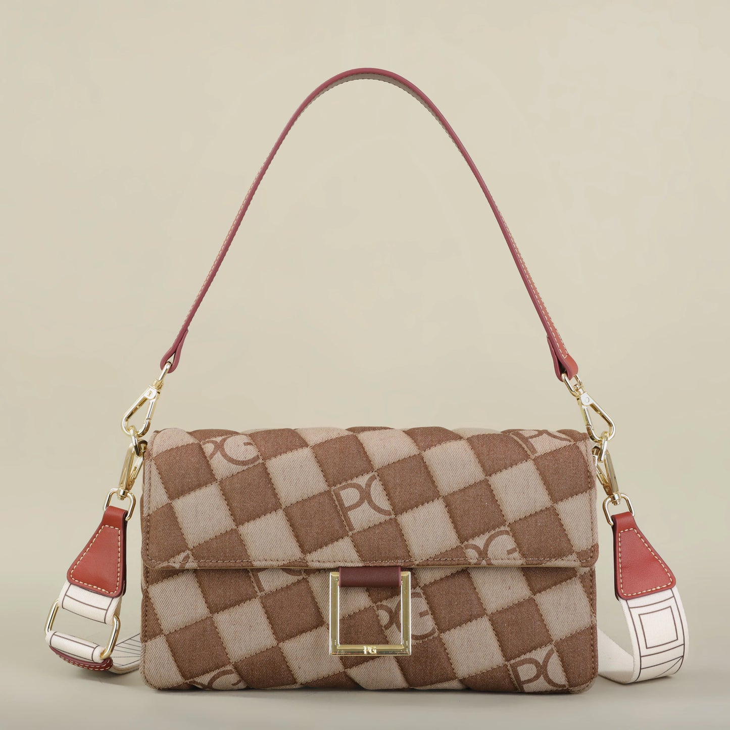 Bright Crossbody Bag – Elegant PU Satchel with Embroidery and Rivet Detail