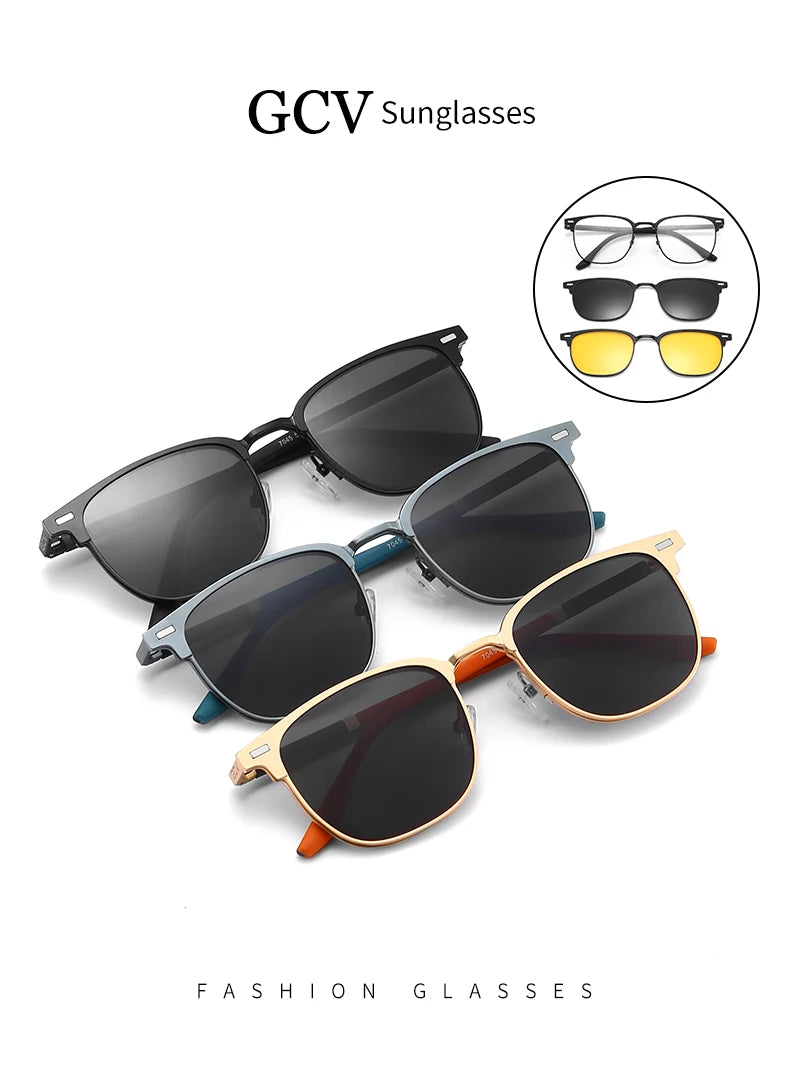 3 in 1 Rectangle Polarized and Optical Sunglasses Set