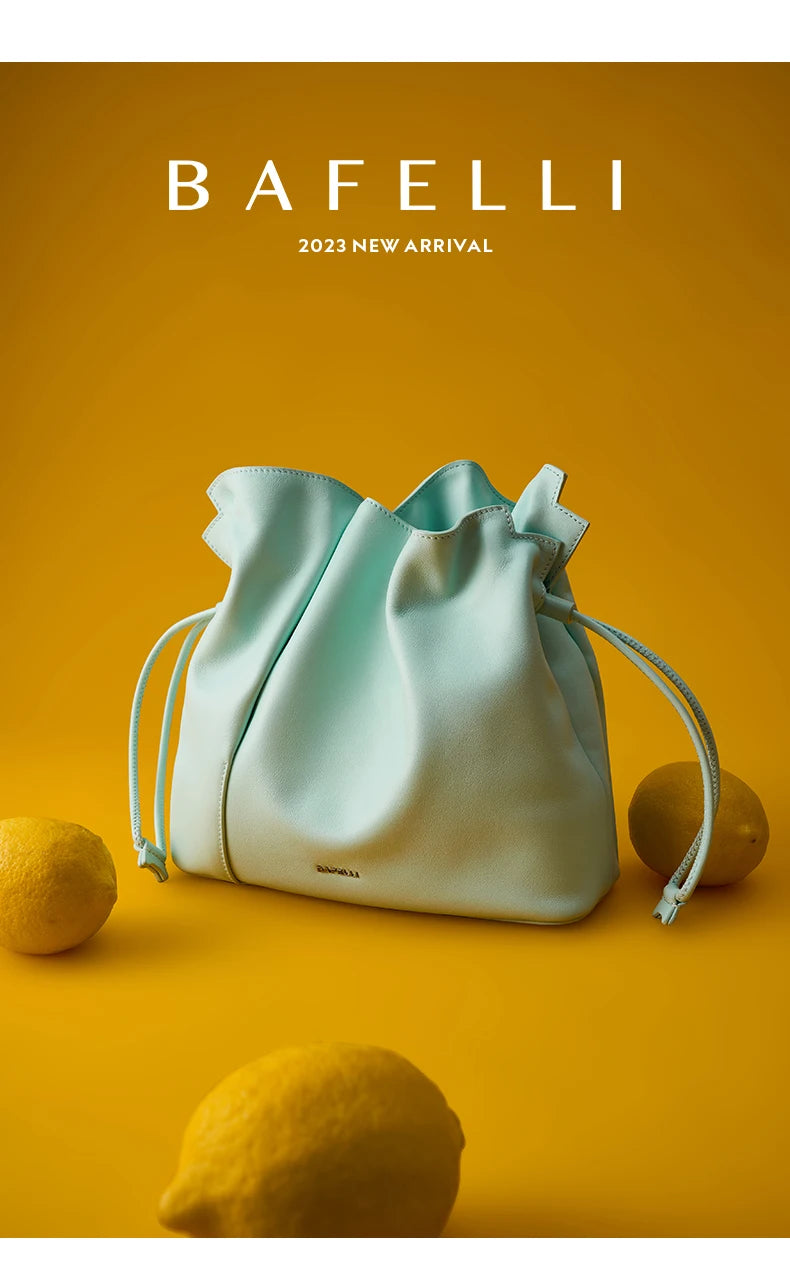 Genuine Leather Bucket Bag – Soft Casual with Open Pocket