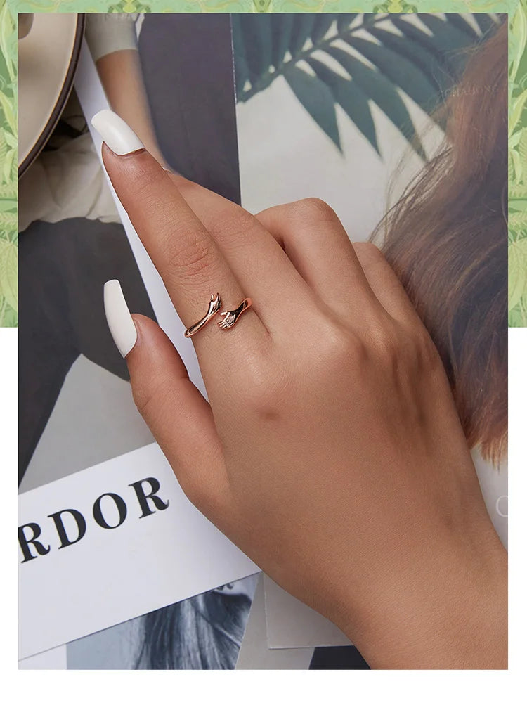 925 Sterling Silver Hug Ring with Open Adjustable Design