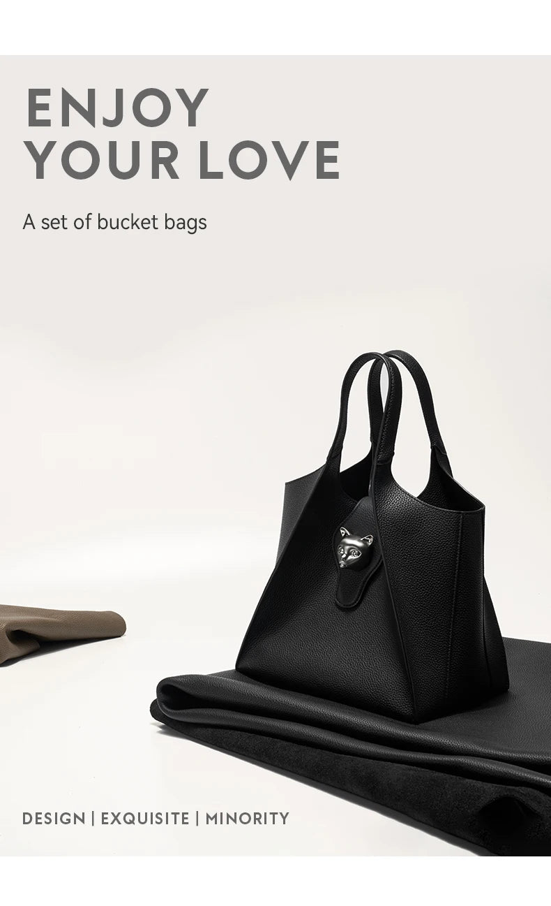 Genuine Leather Tote Bag – Soft Casual Style with Open Pocket