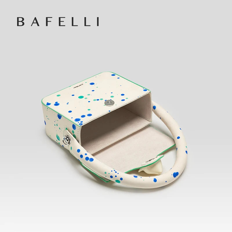 Boxy Genuine Leather Flap Bag – Dot Pattern Cat Design