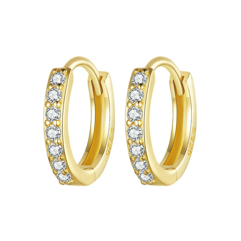 925 Sterling Silver CZ Huggie Hoop Earrings with Geometric Design