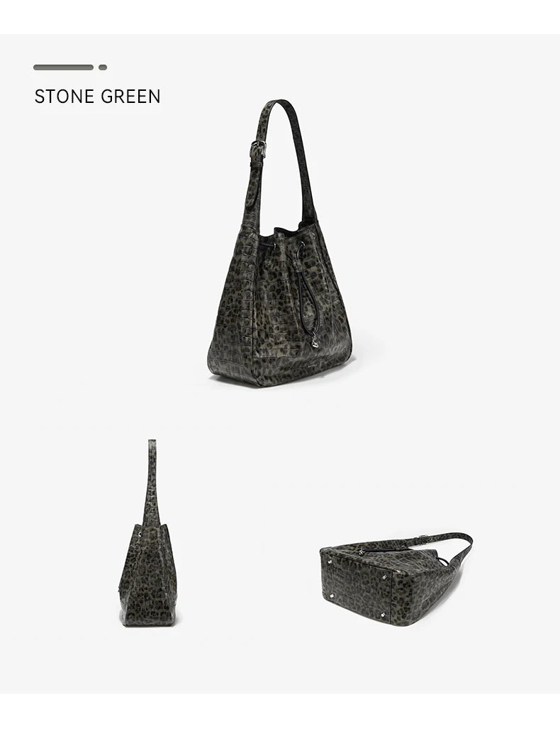 Soft Cowhide Leather Hobo Tote – Leopard Shoulder and Crossbody Bag
