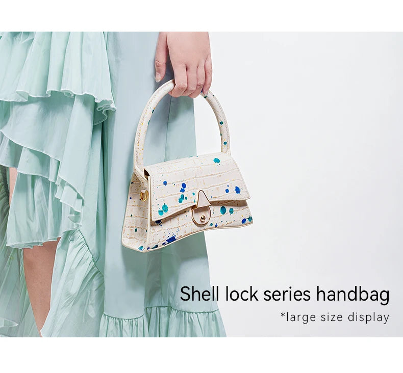 Genuine Leather Half Moon Shoulder Bag – Floral Lock Design