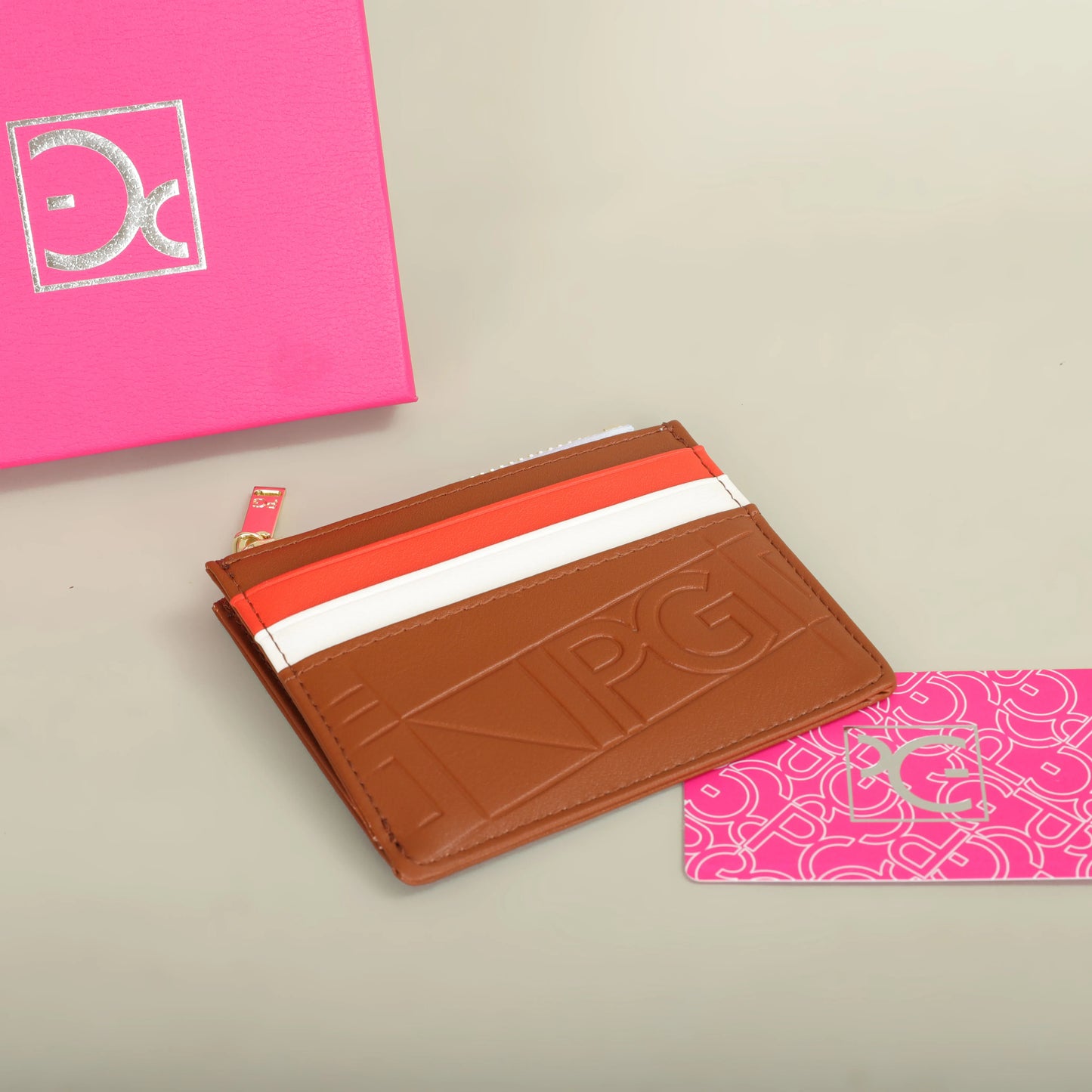 Compact Women’s PU Leather Monogram Wallet with Zipper and Card Slots