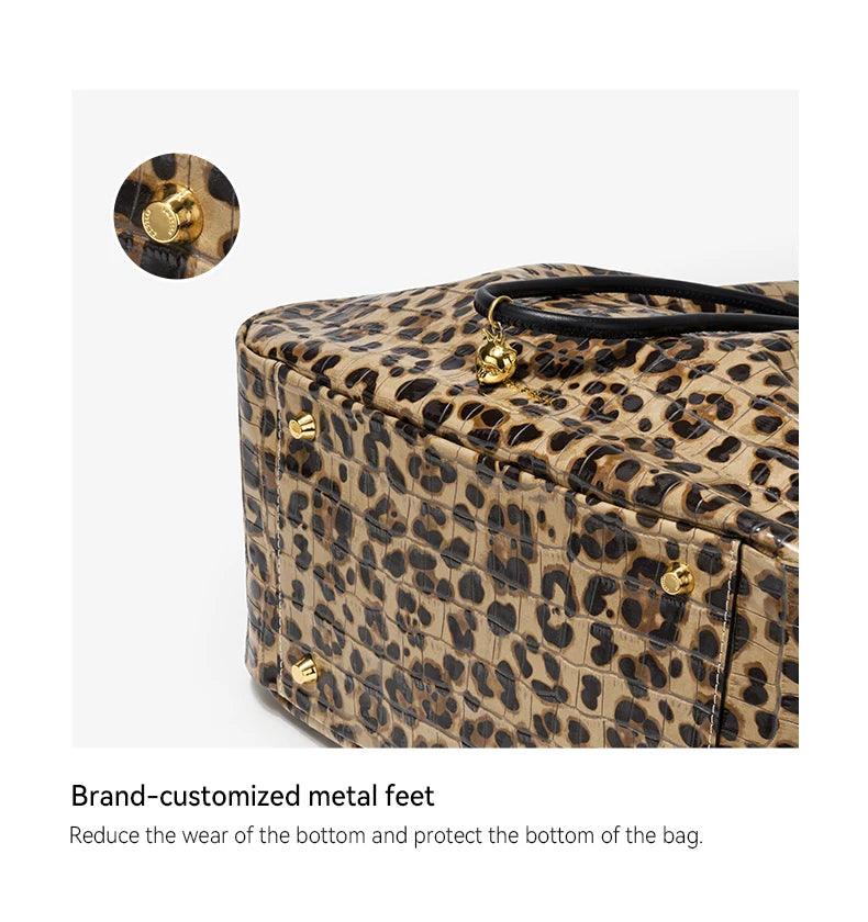 Soft Cowhide Leather Hobo Tote – Leopard Shoulder and Crossbody Bag