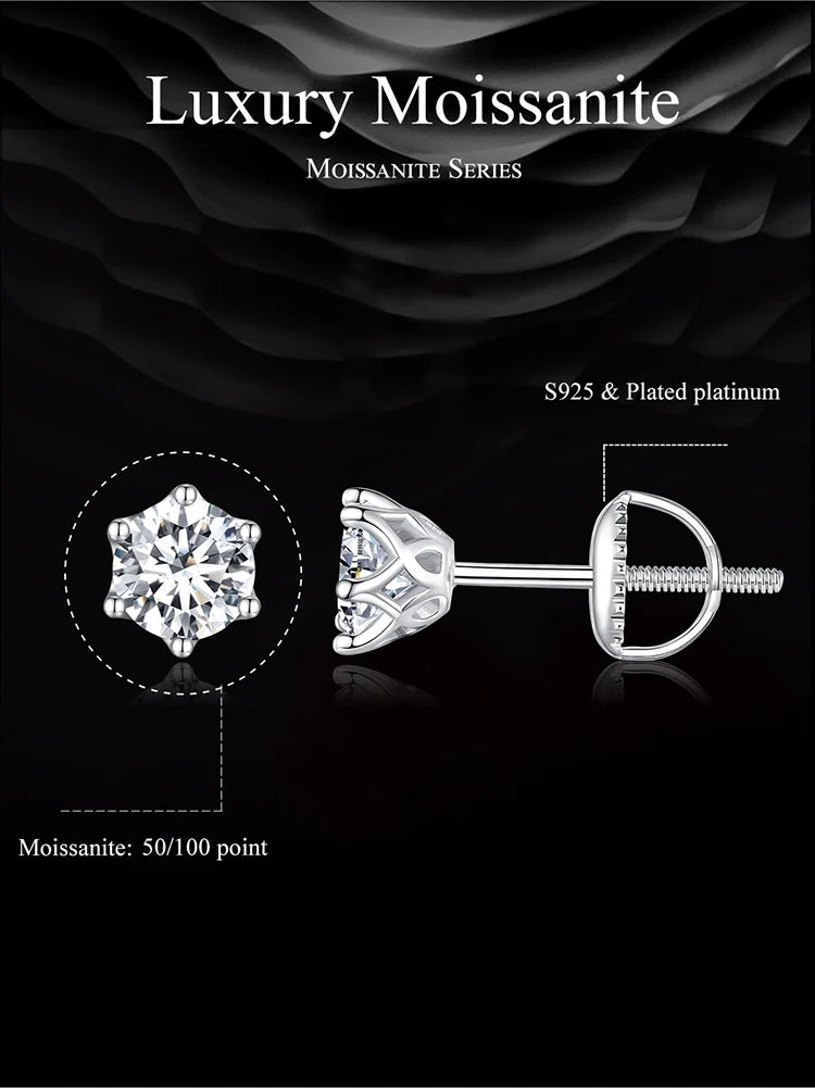 D Color Moissanite Stud Earrings – 925 Sterling Silver