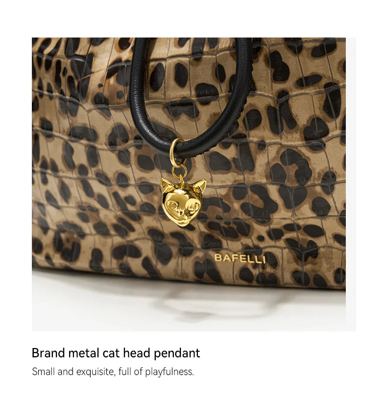 Soft Cowhide Leather Hobo Tote – Leopard Shoulder and Crossbody Bag