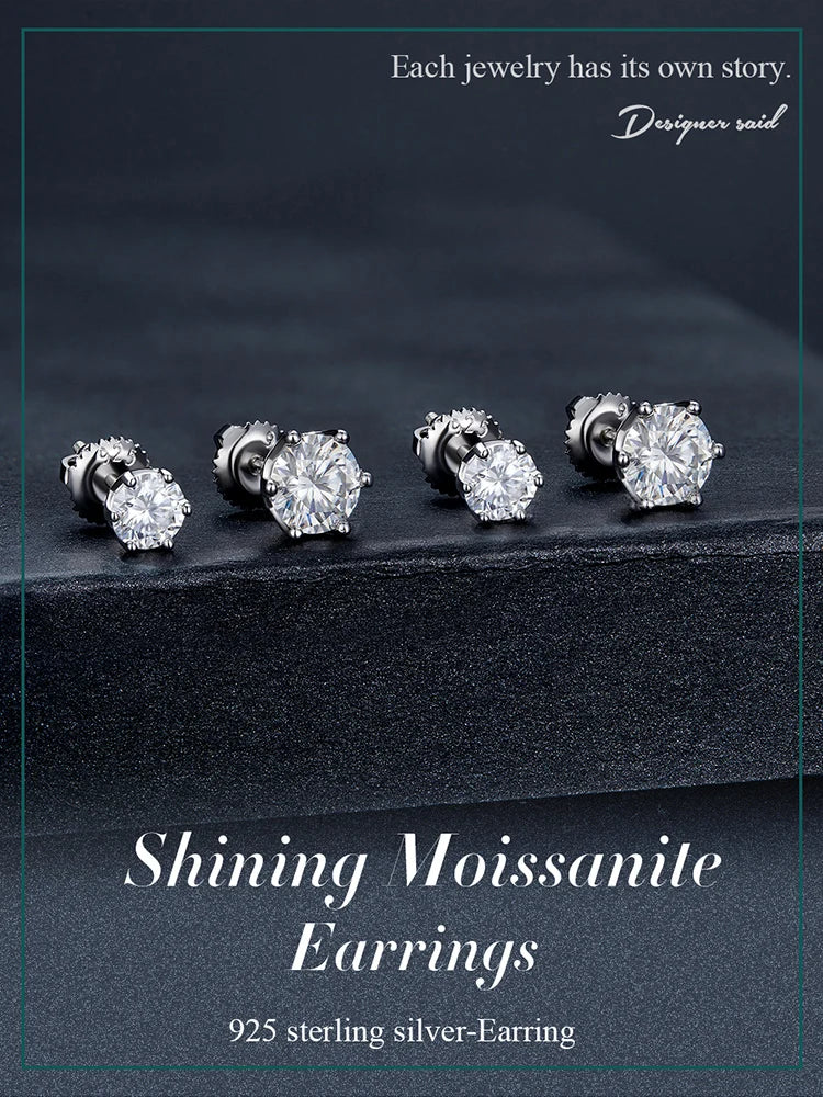 D Color Moissanite Stud Earrings – 925 Sterling Silver