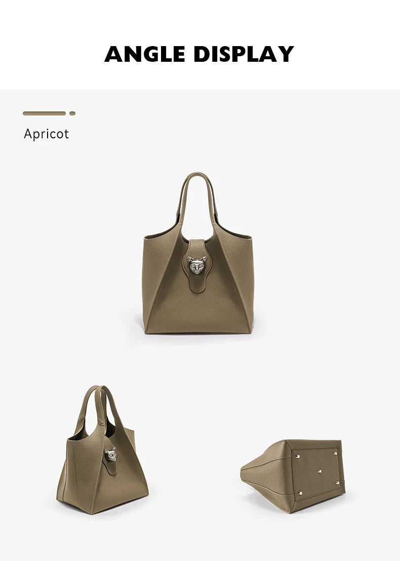 Genuine Leather Tote Bag – Soft Casual Style with Open Pocket