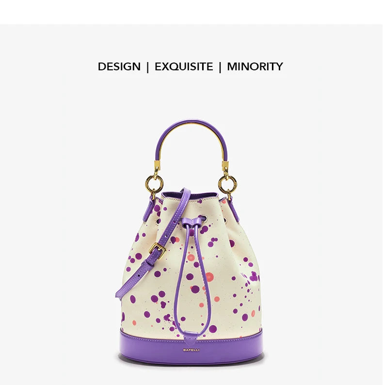 Genuine Leather Bucket Bag – Dot Pattern Drawstring