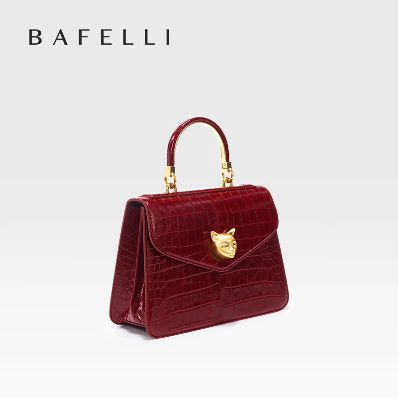 Crocodile Pattern Genuine Leather Flap Bag – Business Style with Lock