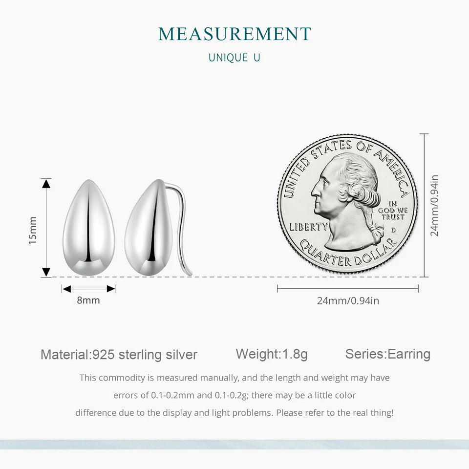 Glossy Waterdrop Stud Earrings – 925 Sterling Silver