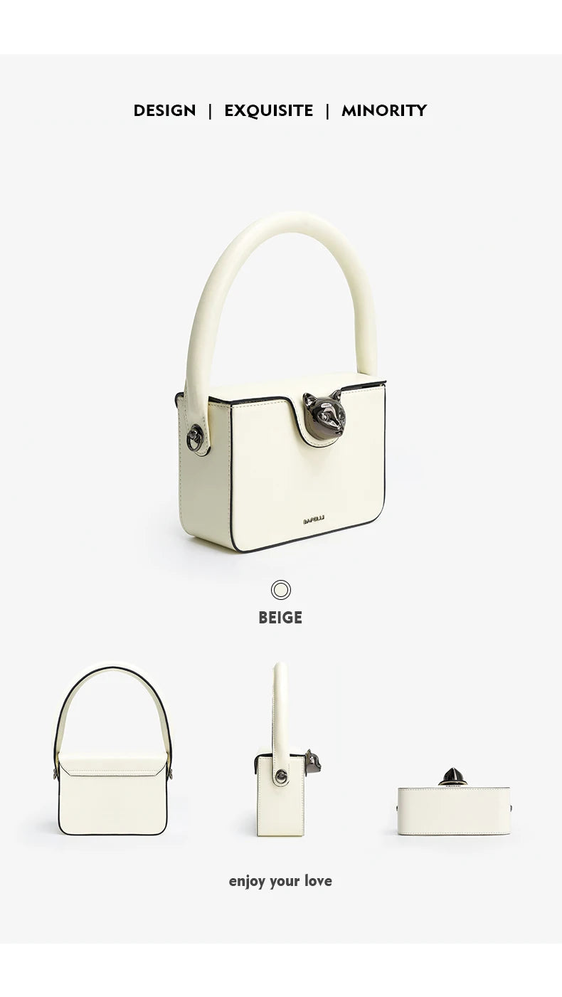Boxy Genuine Leather Flap Bag – Cartoon Lock Design