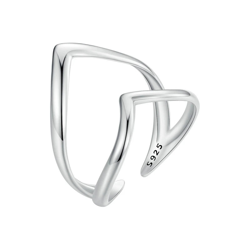 925 Sterling Silver Adjustable V-Shaped Ring with Double-Layer Design
