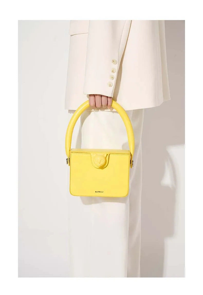 Boxy Genuine Leather Flap Bag – Cartoon Lock Design