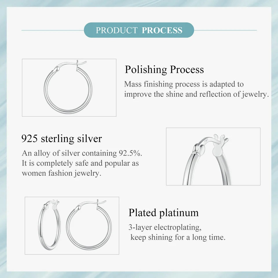 Hoop Earrings – 925 Sterling Silver, White Gold Plated