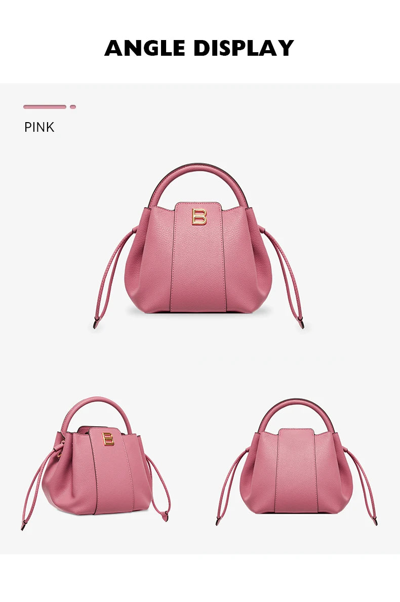 Soft Split Leather Bucket Bag – Casual Flap Shoulder Style