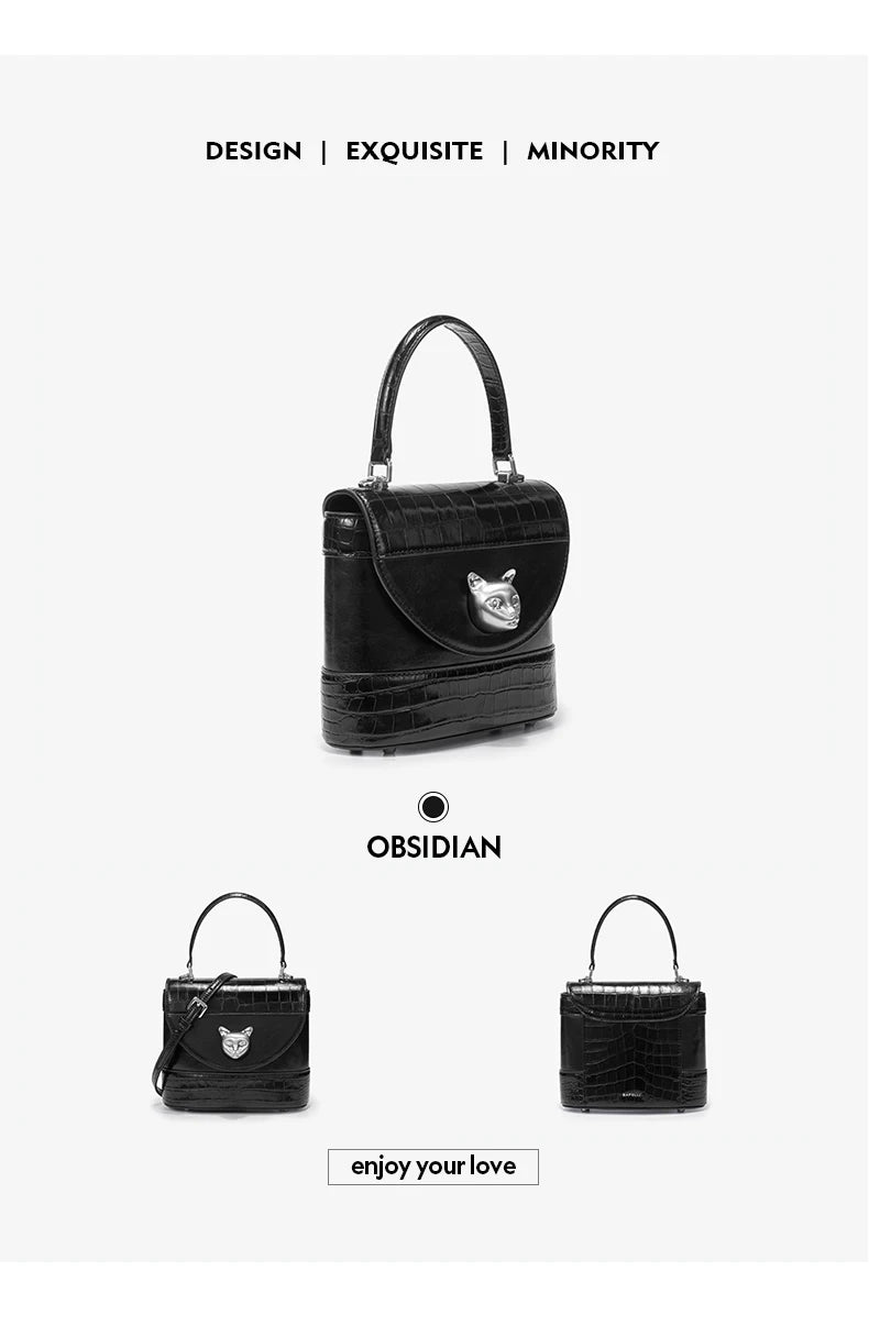 Genuine Leather Flap Shoulder Bag – Animal Texture with Lock