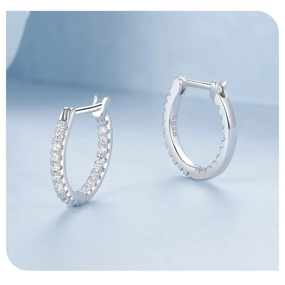 Sterling Silver Hoop Earrings – White Gold Plated with Zircon
