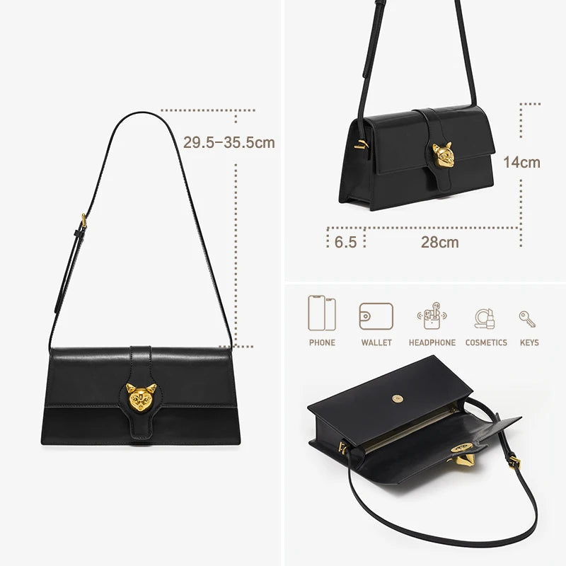 Genuine Leather Shoulder Bag – Retro Denim Look