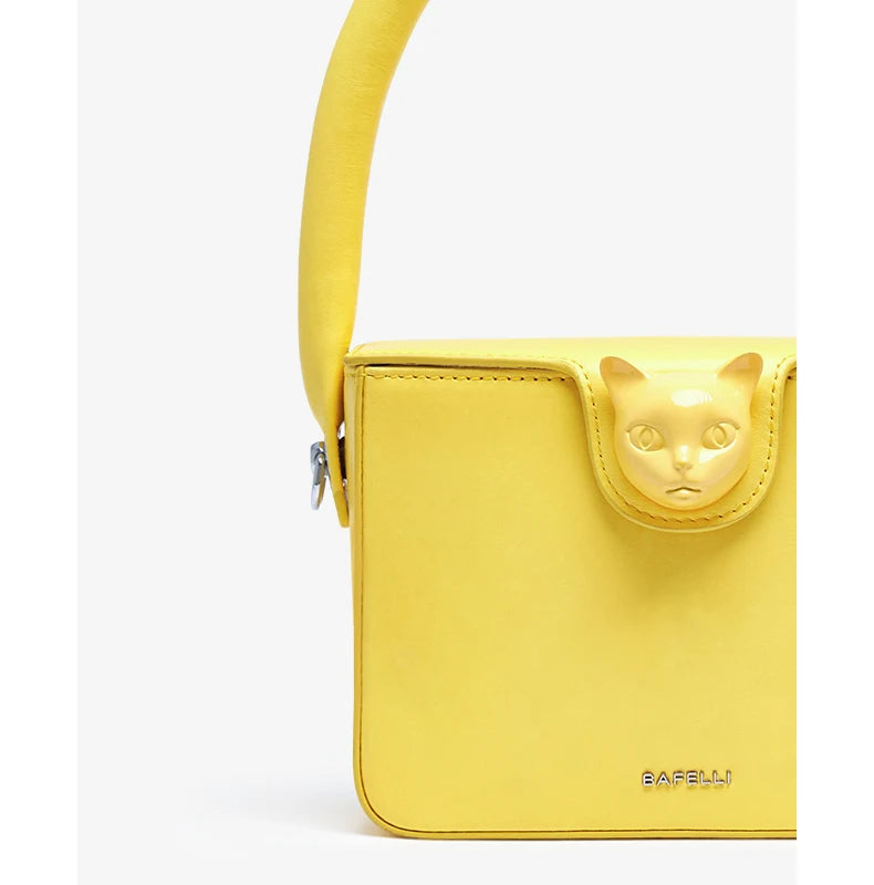 Boxy Genuine Leather Flap Bag – Cartoon Lock Design