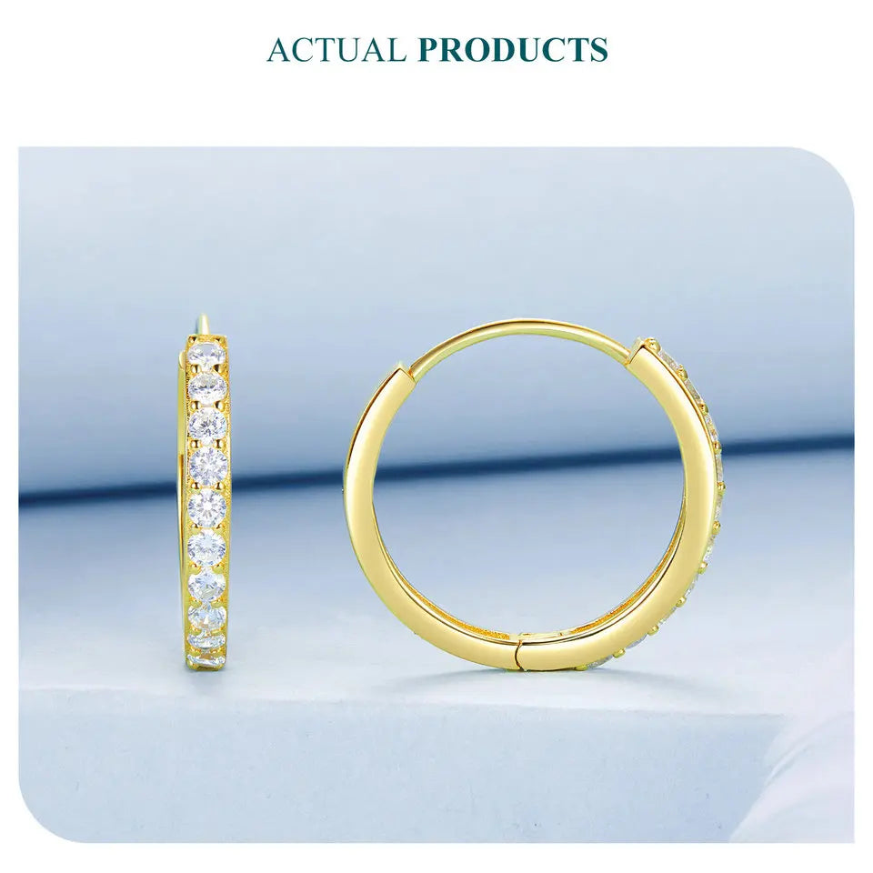 925 Sterling Silver CZ Huggie Hoop Earrings with Geometric Design