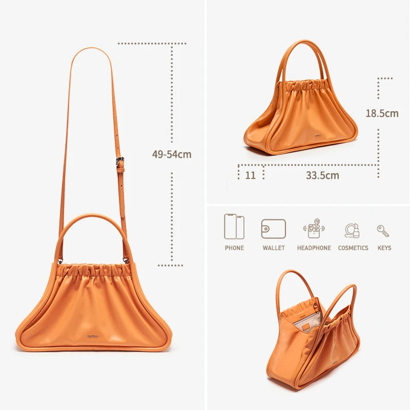 Genuine Leather Doctor Bag – Ruched Design