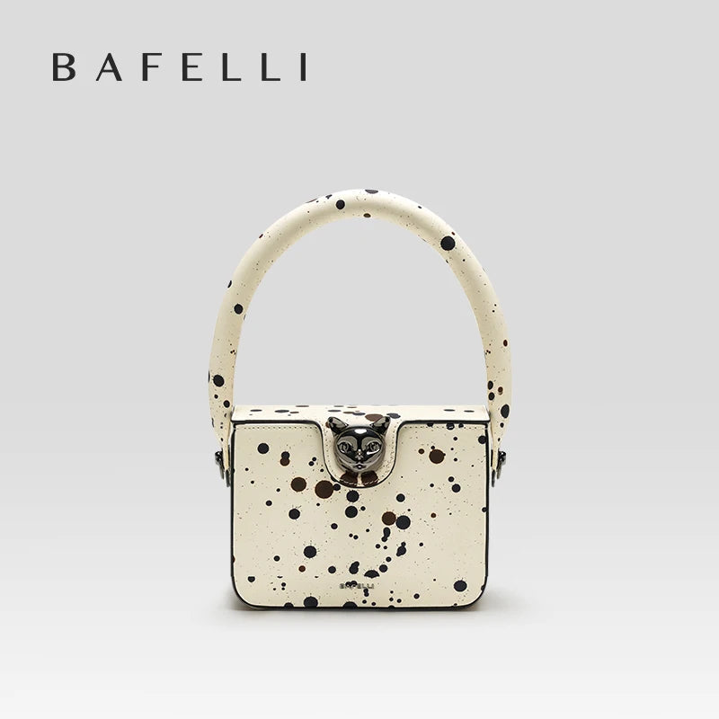Boxy Genuine Leather Flap Bag – Dot Pattern Cat Design