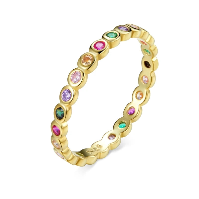 925 Sterling Silver Rainbow Ring with Full Zircons – Stackable and Dazzling