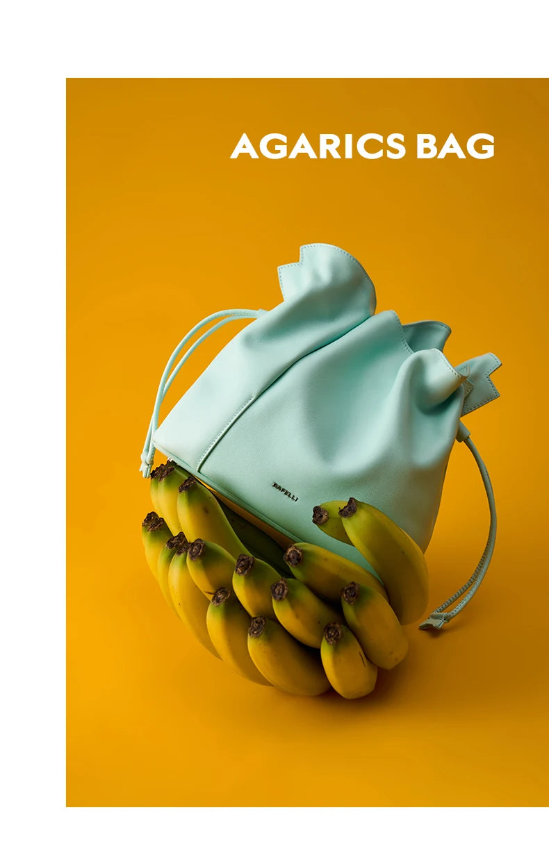 Genuine Leather Bucket Bag – Soft Casual with Open Pocket