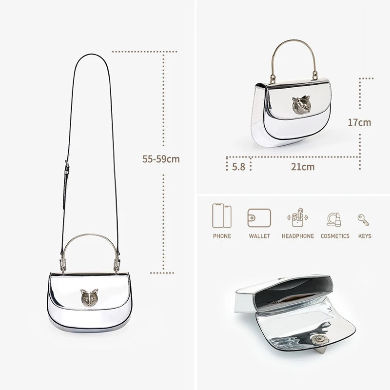 Genuine Leather Half-Moon Crossbody Bag – Flap Lock Design