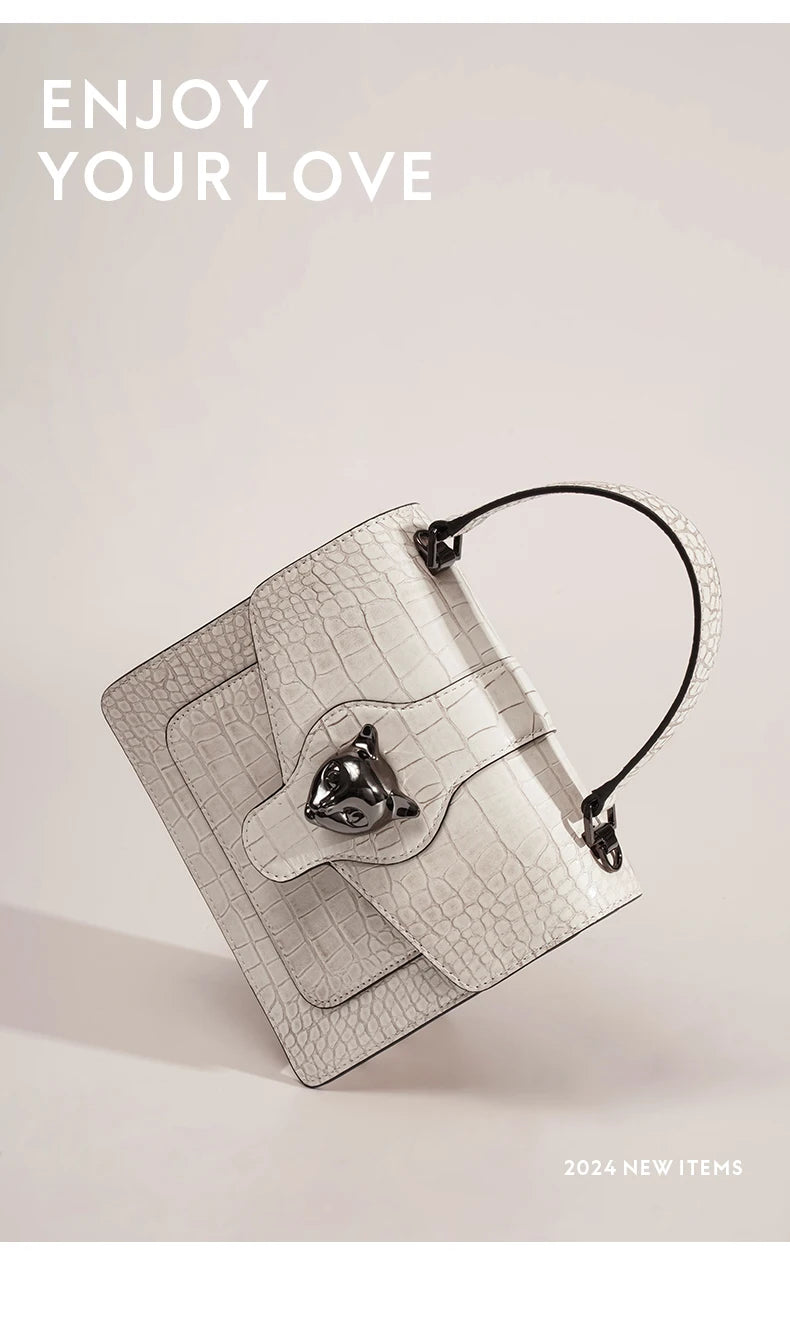 Genuine Leather Business Flap Bag – Animal Print with Lock