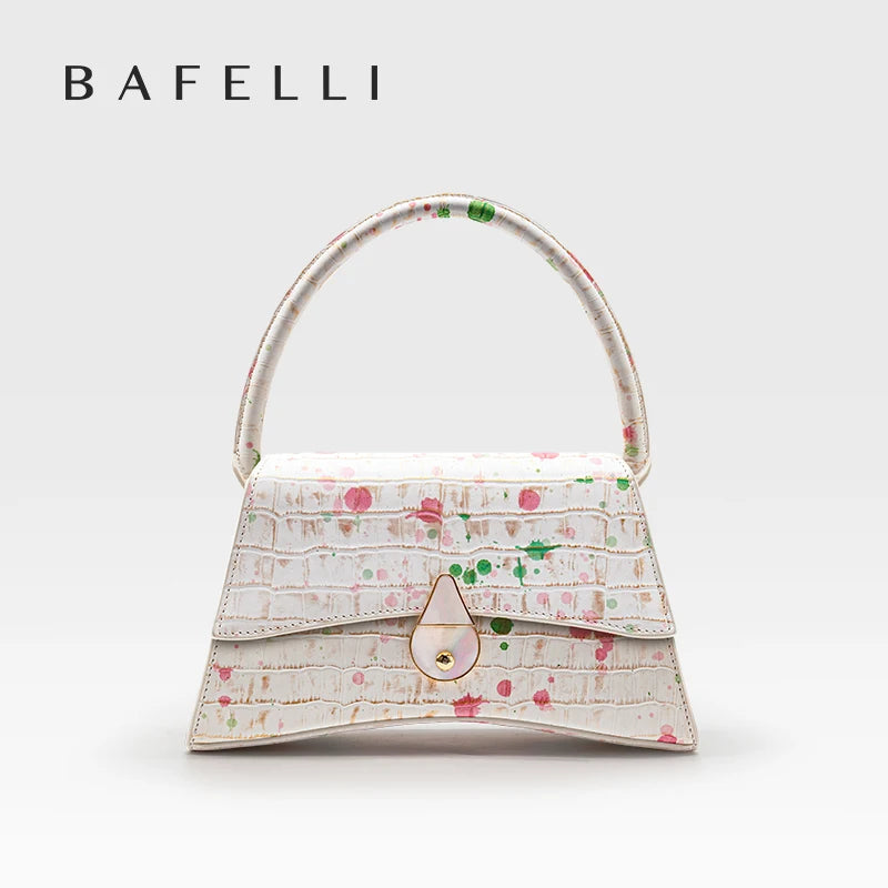 Genuine Leather Half Moon Shoulder Bag – Floral Lock Design