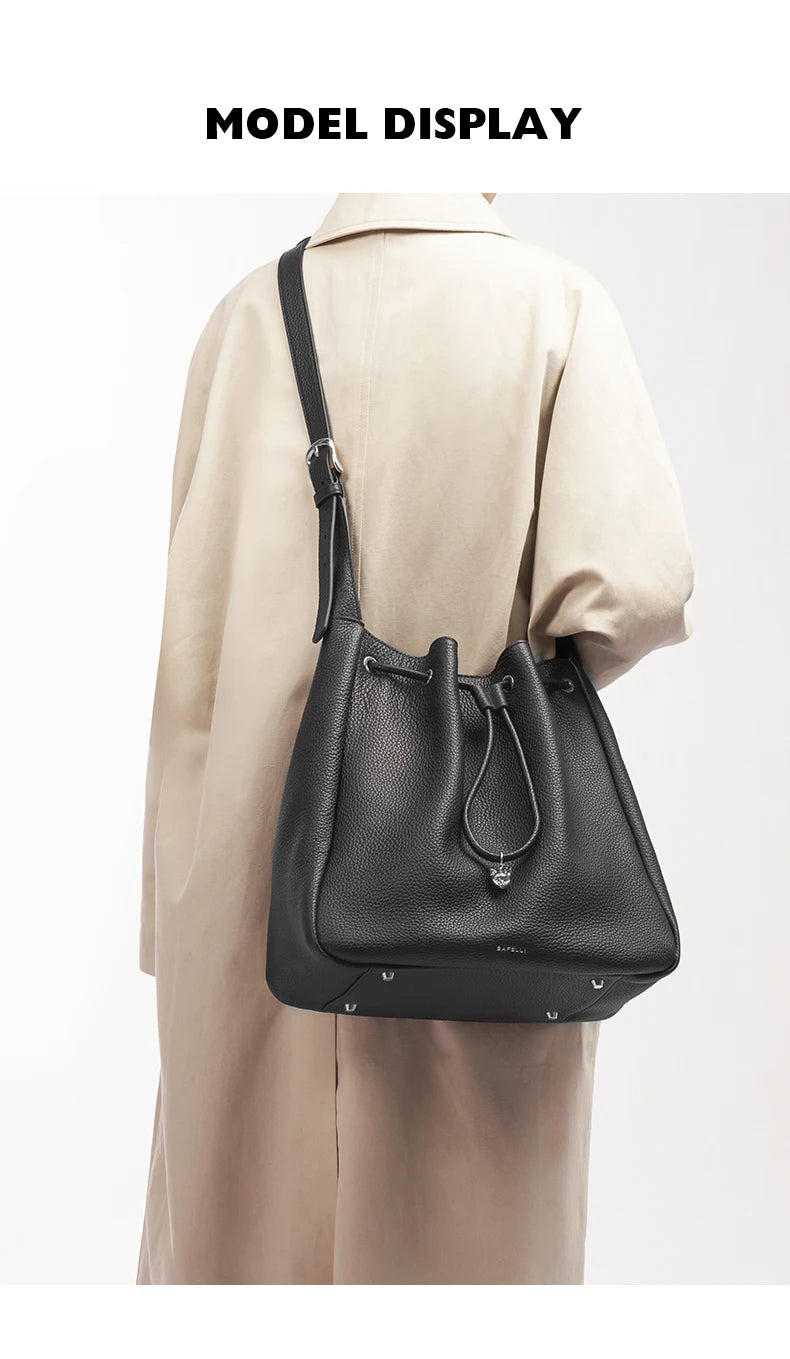 Genuine Cow Leather Hobo Bag – Soft Drawstring Everyday Style