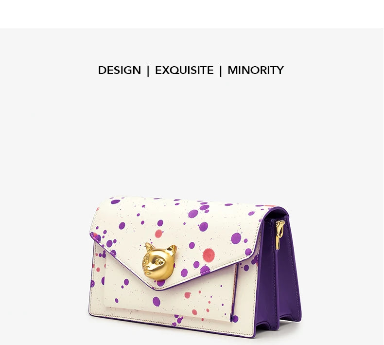 Genuine Leather Floral Flap Bag with Hasp Closure