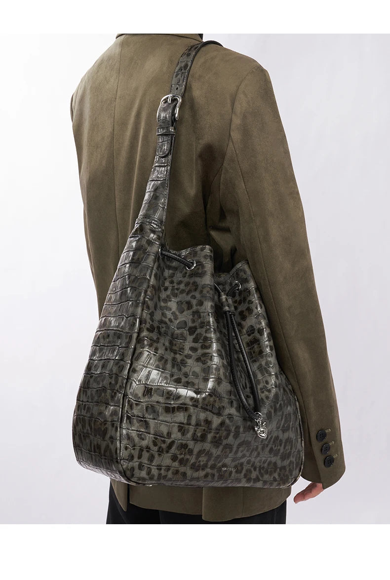 Soft Cowhide Leather Hobo Tote – Leopard Shoulder and Crossbody Bag