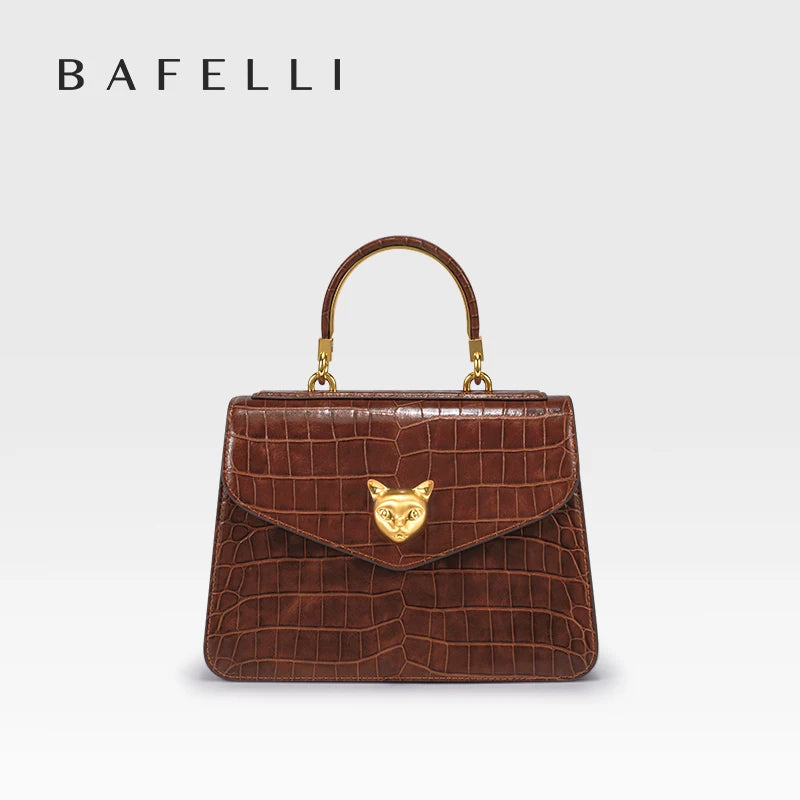 Crocodile Pattern Genuine Leather Flap Bag – Business Style with Lock