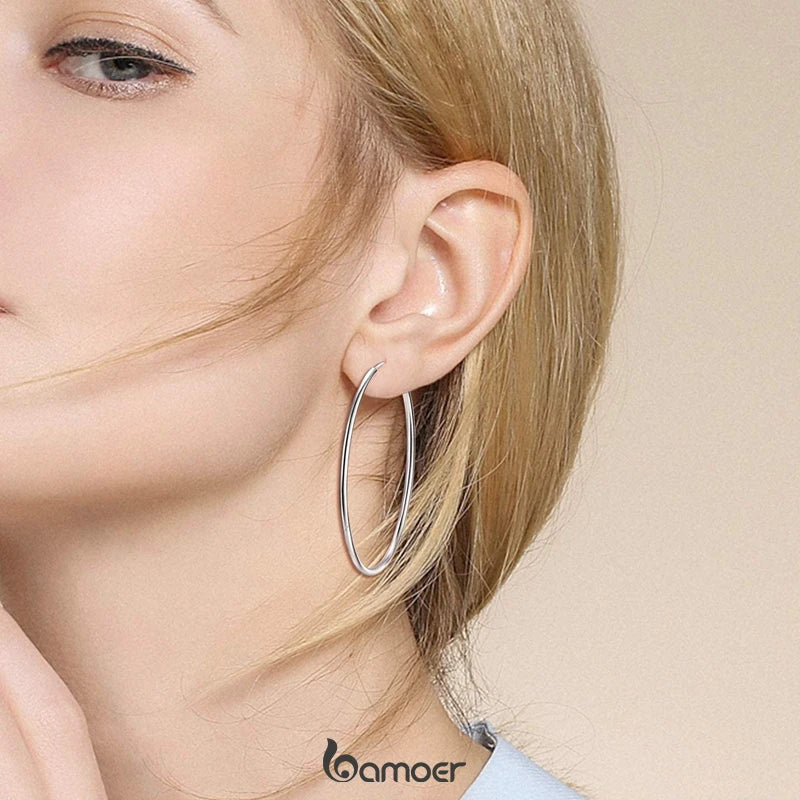 Large Round Hoop Earrings – Sterling Silver Platinum Plated