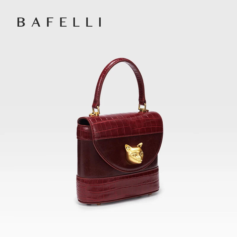 Genuine Leather Flap Shoulder Bag – Animal Texture with Lock