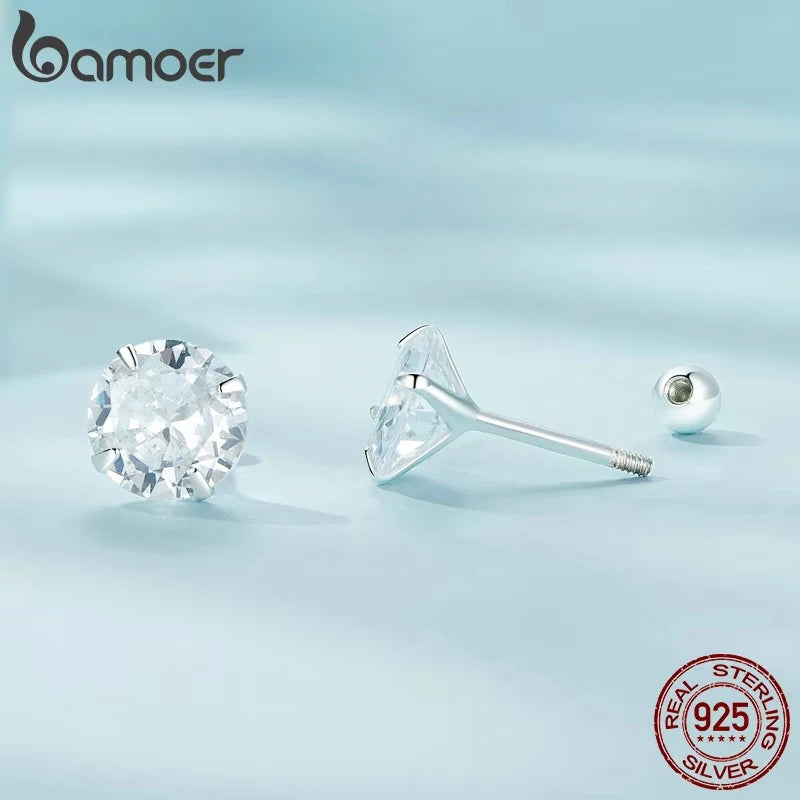 Round Zircon Stud Earrings – 925 Sterling Silver Platinum Plated