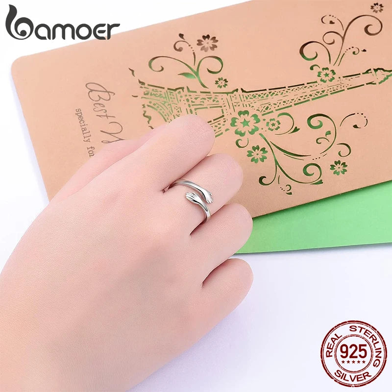 925 Sterling Silver Hug Ring with Open Adjustable Design